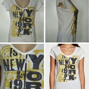 Vtg Y2K Aeropostale New York Plunge V-Neck Tee Junior S/P Women's XS Studs
